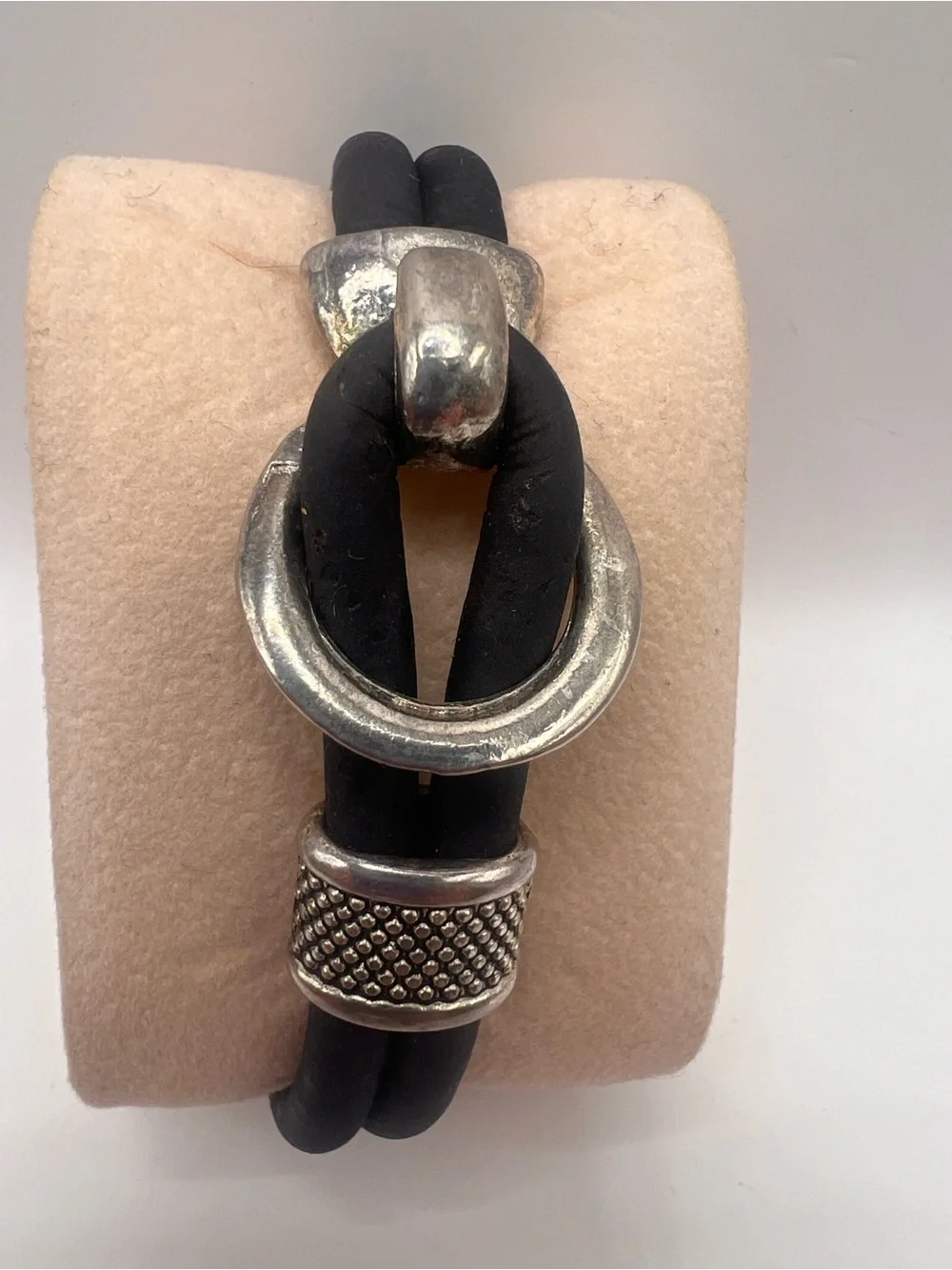 Black Double-Strand leather look cord Bracelet with Silver Accent